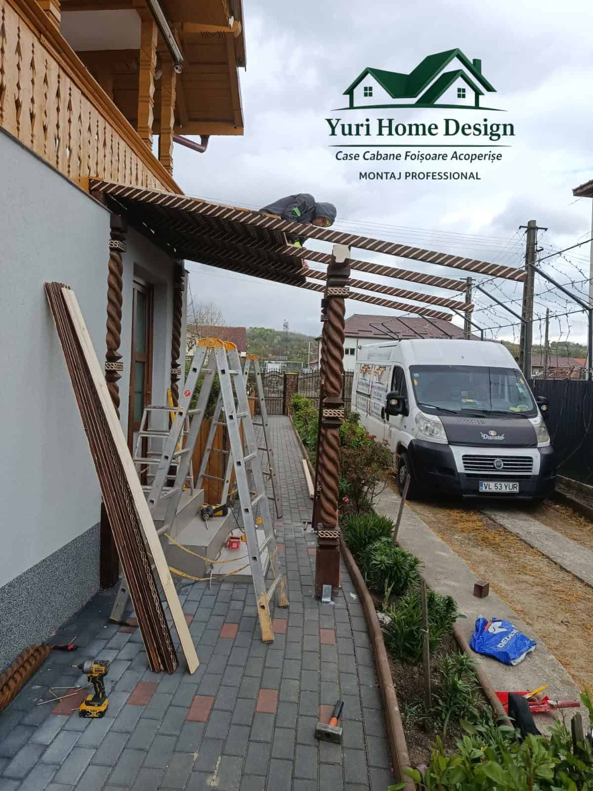 Terasă din lemn cu coloane sculptate – model premium - imagine 10
