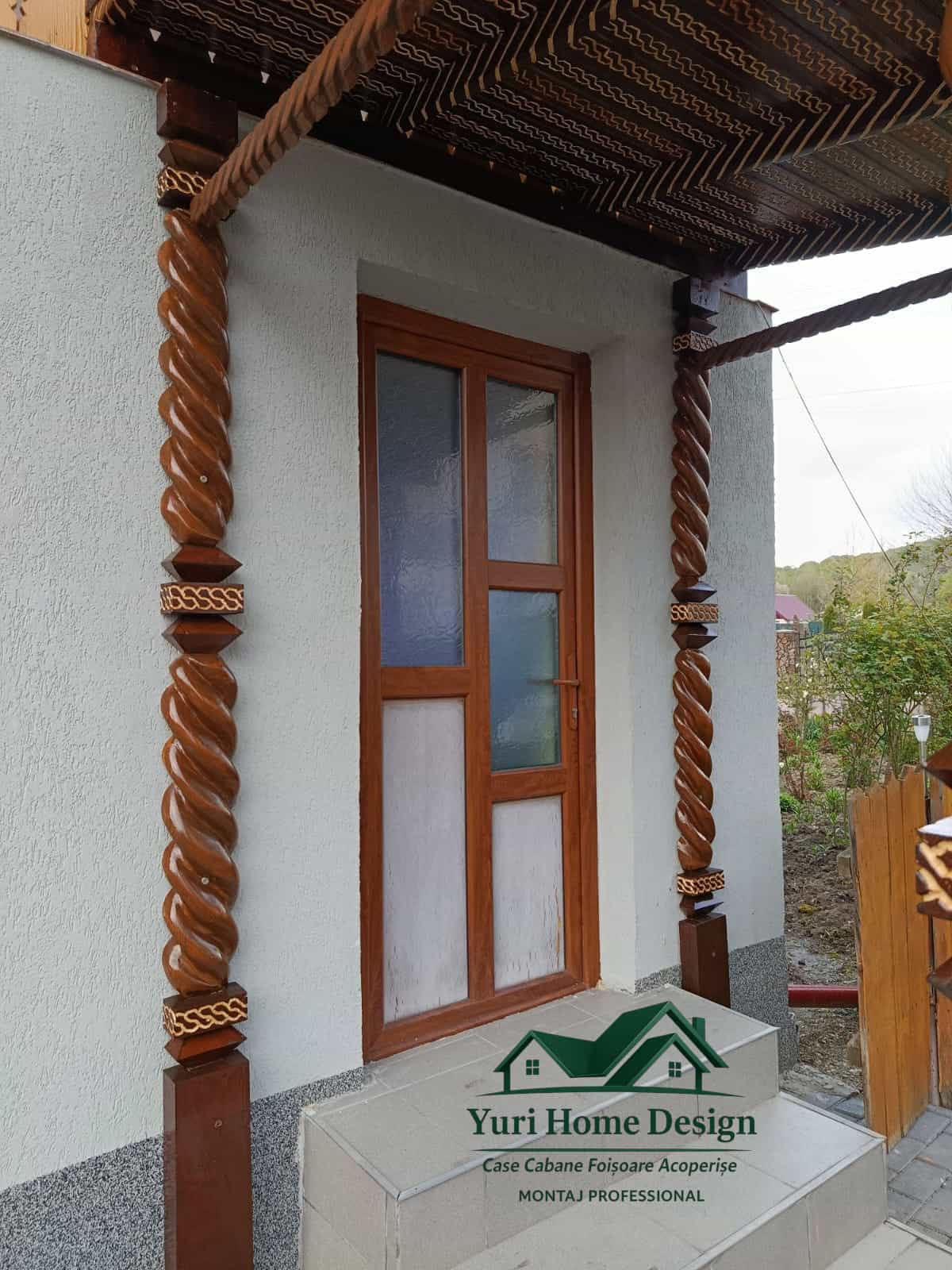 Terasă din lemn cu coloane sculptate – model premium - imagine 6